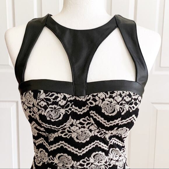 Material Girl Dress Brooklyn Caviar Black Faux Leather Lace Cut Out Mini Small - Picture 3 of 13